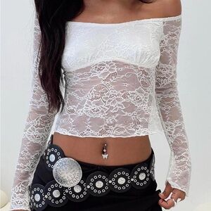 Princess Polly White Floral Lace Off-Shoulder Crop Top